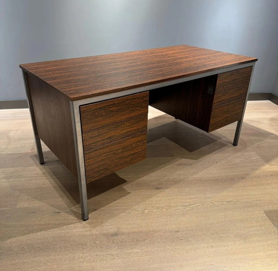 Image 1 of Vintage Rosewood Veneer /Metal Desk