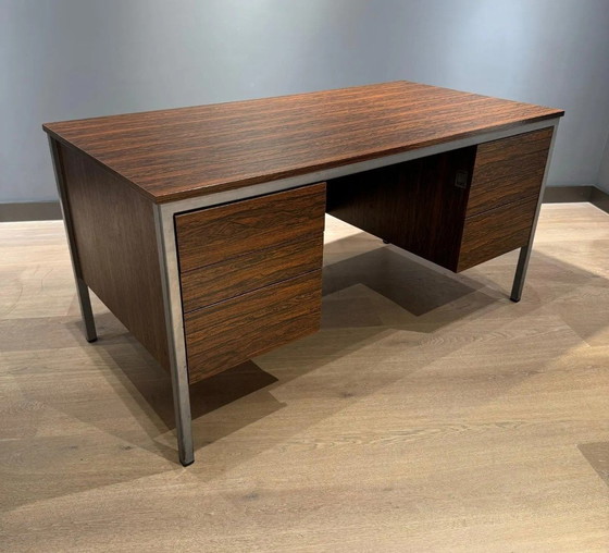 Image 1 of Vintage Rosewood Veneer /Metal Desk