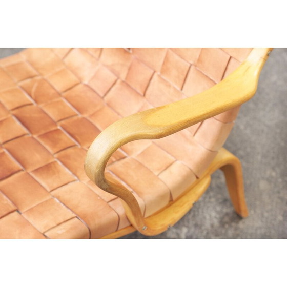 Image 1 of Pair of vintage beechwood and brown leather armchairs by Bruno Mathsson for Karl Mathsson, Sweden 1970