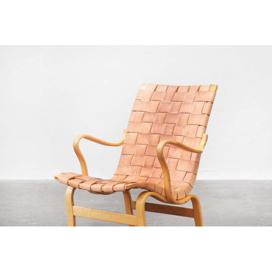 Image 1 of Pair of vintage beechwood and brown leather armchairs by Bruno Mathsson for Karl Mathsson, Sweden 1970
