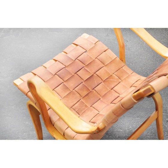 Image 1 of Pair of vintage beechwood and brown leather armchairs by Bruno Mathsson for Karl Mathsson, Sweden 1970