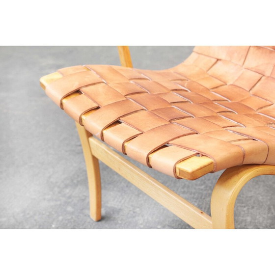 Image 1 of Pair of vintage beechwood and brown leather armchairs by Bruno Mathsson for Karl Mathsson, Sweden 1970