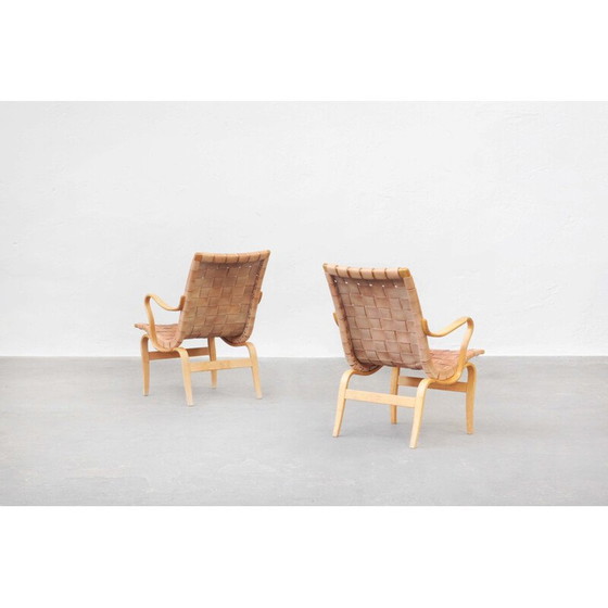 Image 1 of Pair of vintage beechwood and brown leather armchairs by Bruno Mathsson for Karl Mathsson, Sweden 1970