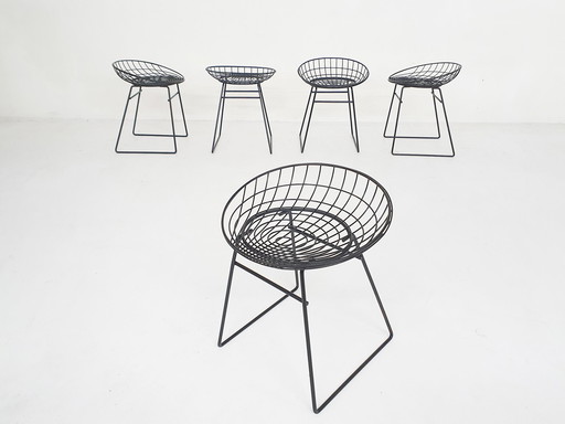 Cees Braakman pour Pastoe KM05 tabourets en fil de fer, NL, 1958