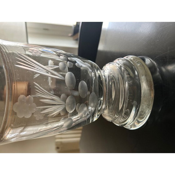 Image 1 of Vintage engraved glass vase with gold collar, 1950