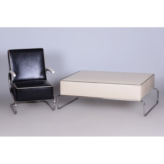 Image 1 of Vintage Bauhaus stool-table in leather and chromed steel, Italy 1930