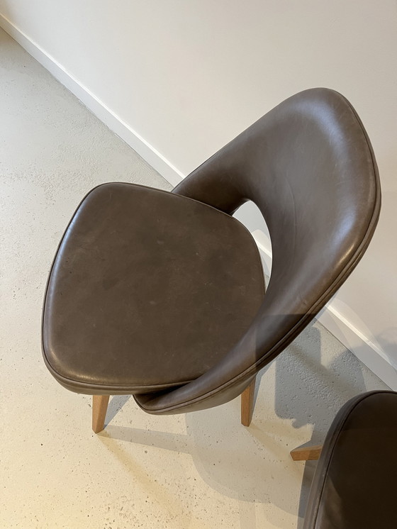 Image 1 of Pair Eero Saarinen For Knoll Dining Chairs Leather And Oak