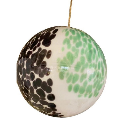 Contemporary Green And Black Murrine Sphere In Murano Glass