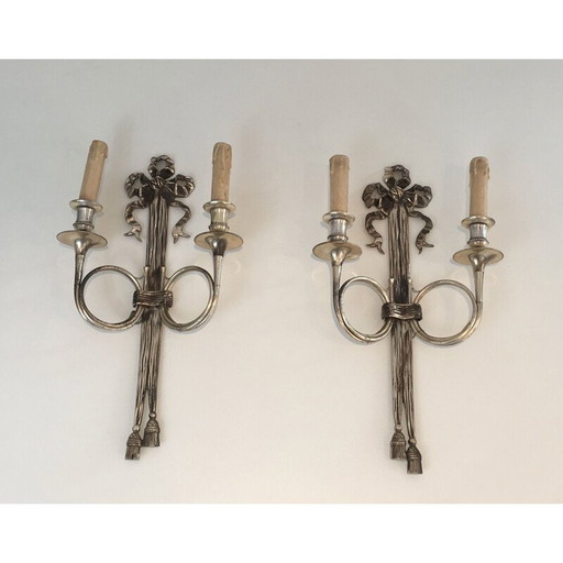 Pair of vintage silver bronze sconces, 1960
