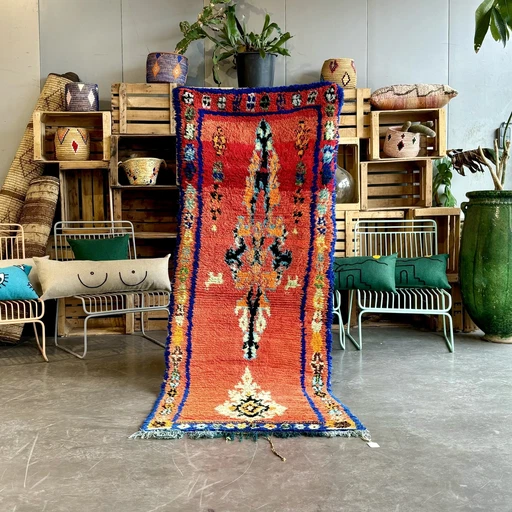 Superbe tapis marocain en coton berbère rouge fait à la main