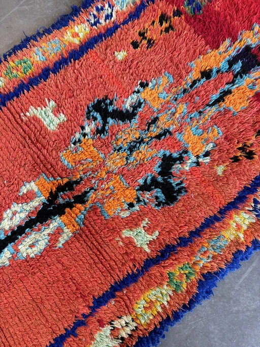 Superbe tapis marocain en coton berbère rouge fait à la main