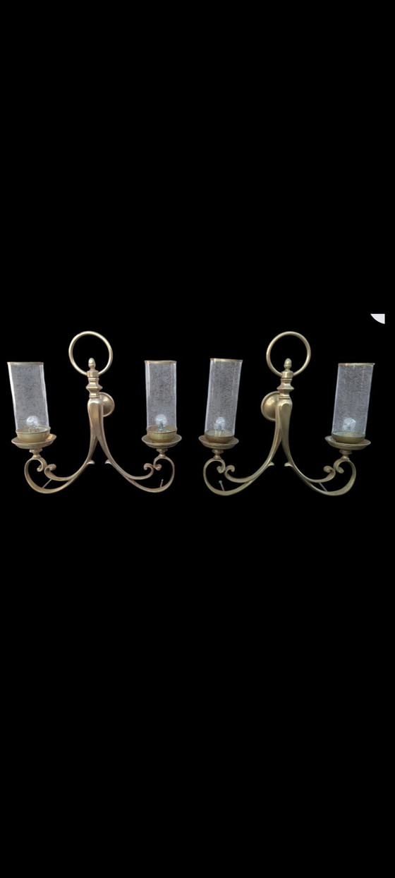 Image 1 of Pair Of Monumental Bronze Art Deco Wall Lights