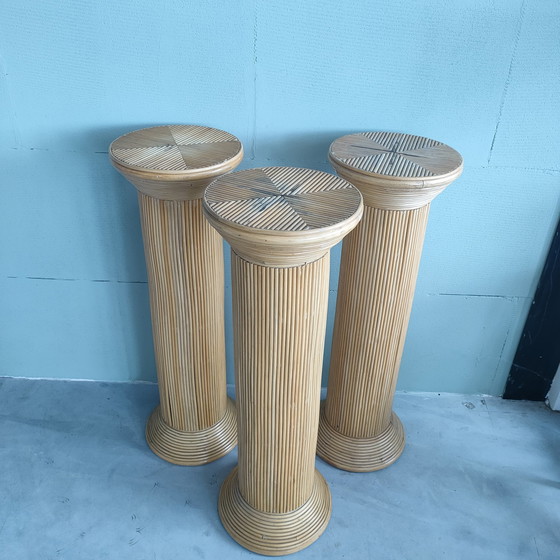 Image 1 of 3x Bamboo Rattan Plant Stand Side Stand