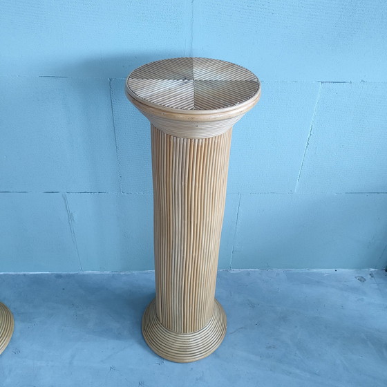 Image 1 of 3x Bamboo Rattan Plant Stand Side Stand