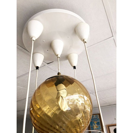 Image 1 of Vintage 5-ball smoked glass suspension by Parscot Luminaires, 1970