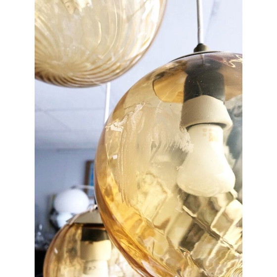 Image 1 of Vintage 5-ball smoked glass suspension by Parscot Luminaires, 1970