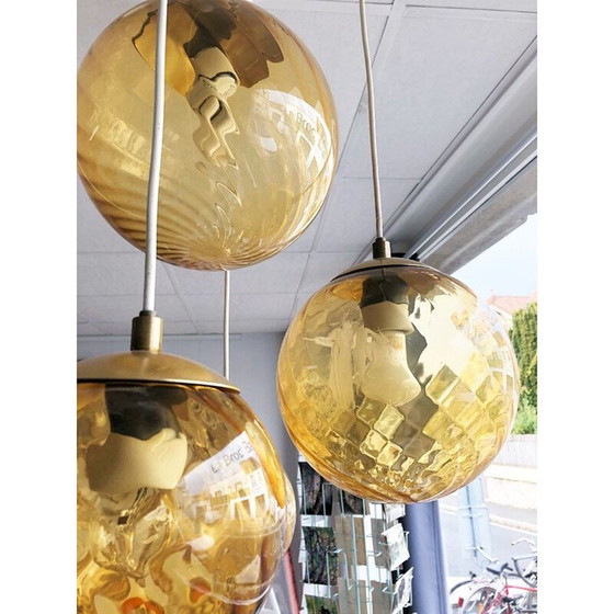 Image 1 of Vintage 5-ball smoked glass suspension by Parscot Luminaires, 1970