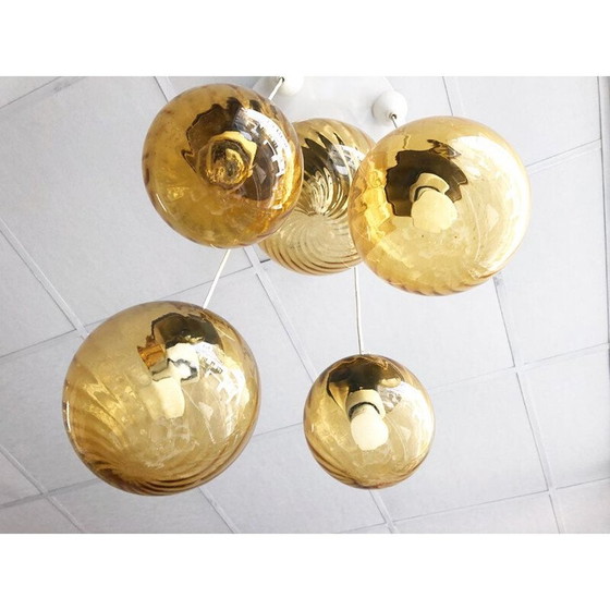 Image 1 of Vintage 5-ball smoked glass suspension by Parscot Luminaires, 1970
