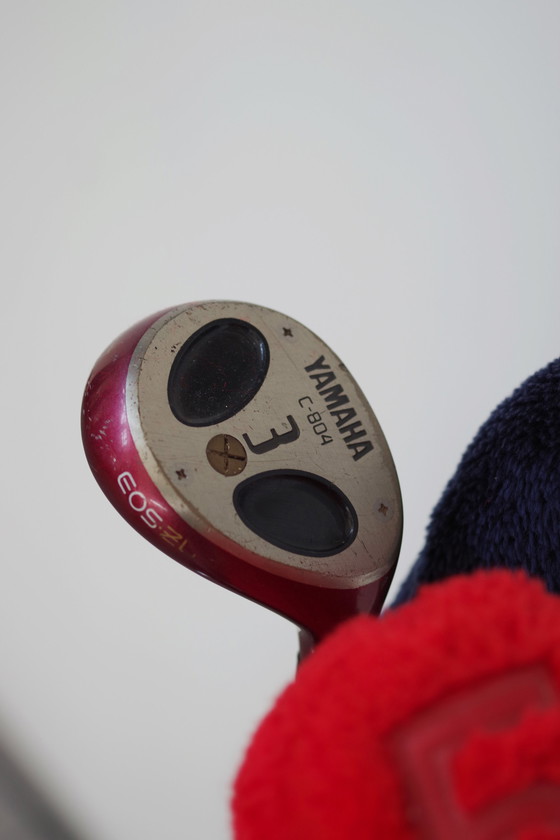 Image 1 of Set da golf Yamaha d'epoca: borsa in pelle con collezione completa di 14 mazze