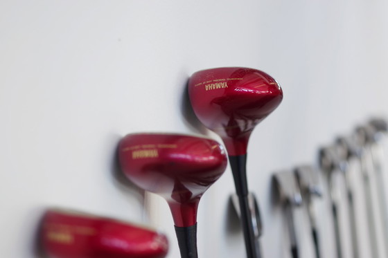 Image 1 of Set da golf Yamaha d'epoca: borsa in pelle con collezione completa di 14 mazze