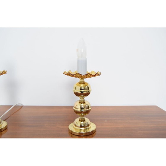 Image 1 of Pair of vintage brass and glass table or wall lamps by Kamenicky Senov, Czechoslovakia 1960