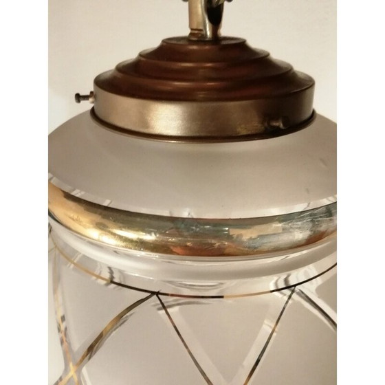 Image 1 of Lampada a sospensione vintage art déco in vetro granito, 1950