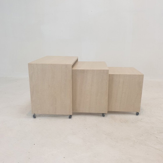 Image 1 of Set of 3 vintage Italian travertine nesting tables, 1980s