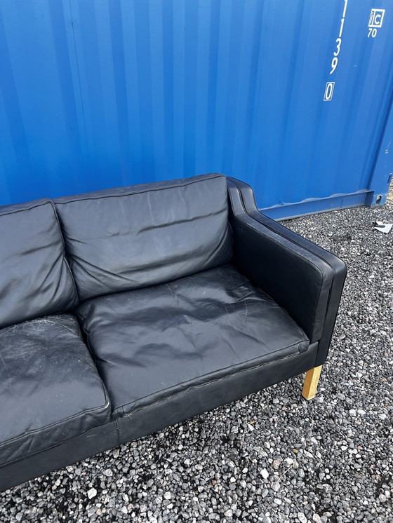 Image 1 of Danish Vintage Two And Half Seater Black Leather Stouby Sofa 1960S