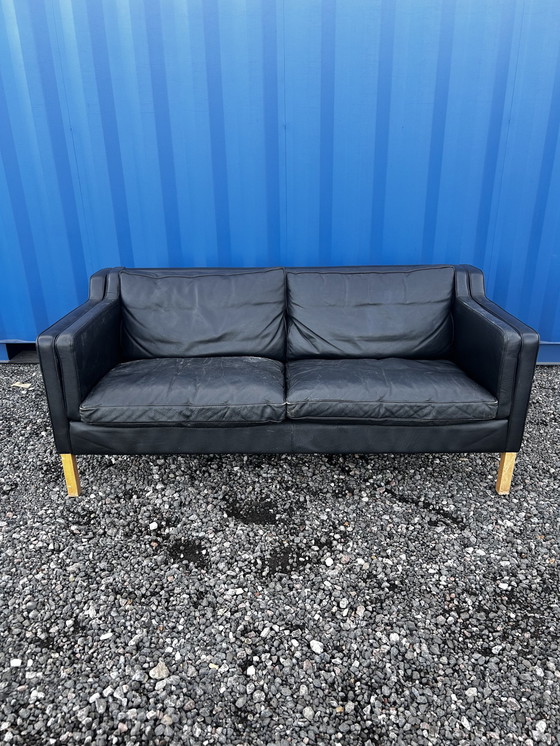 Image 1 of Danish Vintage Two And Half Seater Black Leather Stouby Sofa 1960S