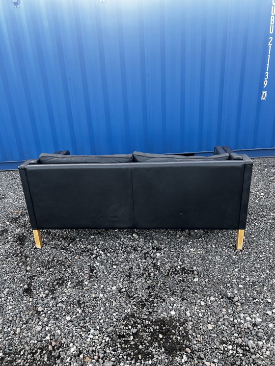 Image 1 of Danish Vintage Two And Half Seater Black Leather Stouby Sofa 1960S