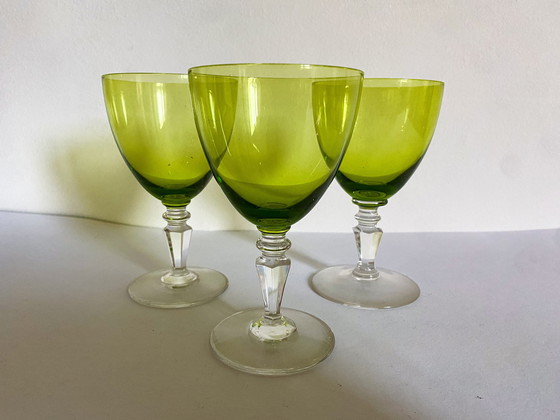 Image 1 of 3X Val St Lambert Caspar Wine Glasses Green 