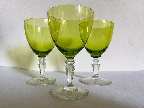 Image 1 of 3X Val St Lambert Caspar Wine Glasses Green 