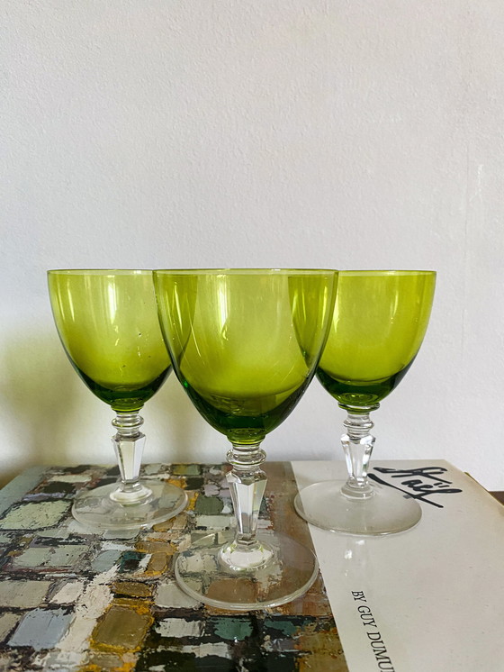 Image 1 of 3X Val St Lambert Caspar Wine Glasses Green 