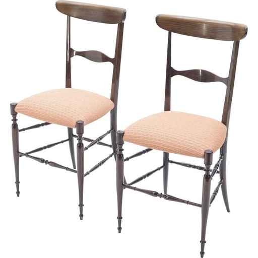 Pair of vintage Campanino Chiavari walnut chairs by Fratelli Levaggi 1950