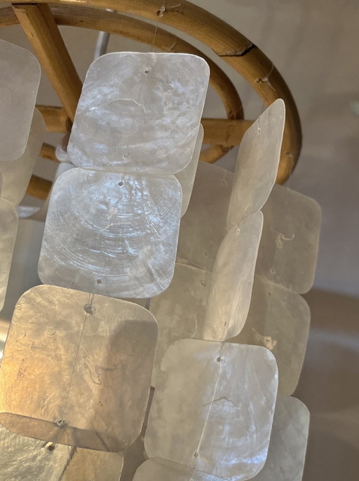 Lot de 2 lampes suspendues vintage en coquillage capiz perle opaline