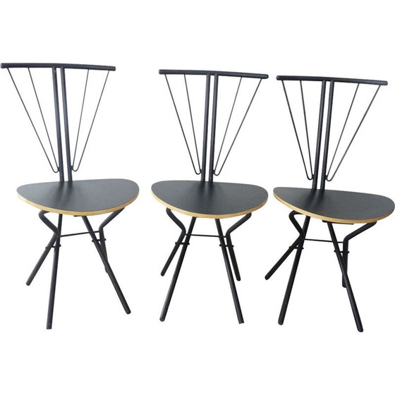 Image 1 of Set of 3 belgian black folding chairs - 1970s