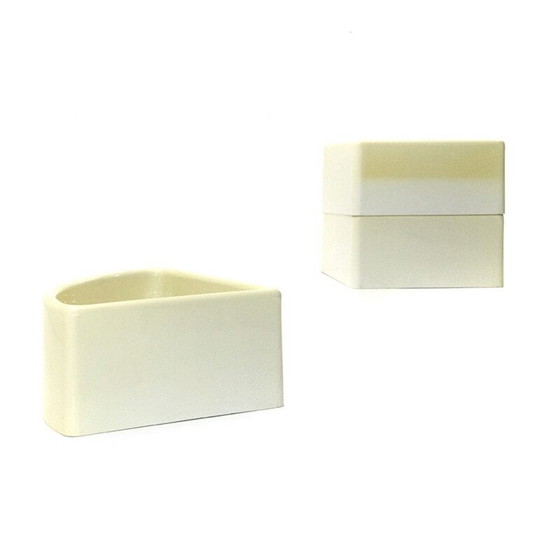 Image 1 of Set of 3 vintage white plastic flower pots by Elco, 1970