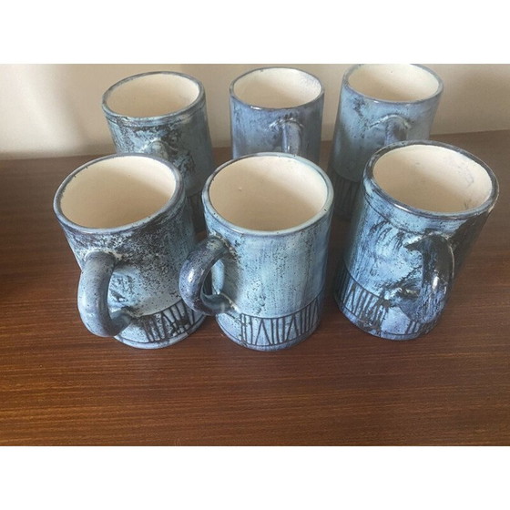 Image 1 of Set of 6 vintage mugs by Jacques Pouchain for Atelier Dieulefit, 1950