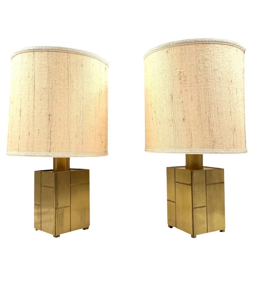 Luciano Frigerio, Pair Of Brass Table Lamps Mod. Louis, Frigerio Desio Italy, 1970S