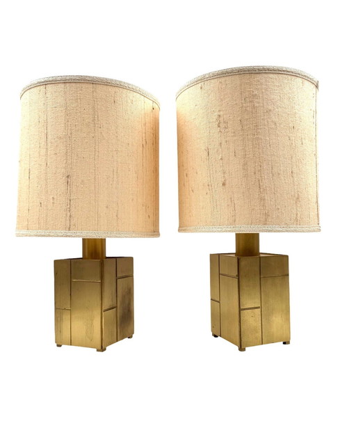 Luciano Frigerio, Pair Of Brass Table Lamps Mod. Louis, Frigerio Desio Italy, 1970S