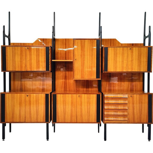 Vintage wooden wall unit, Italy 1950