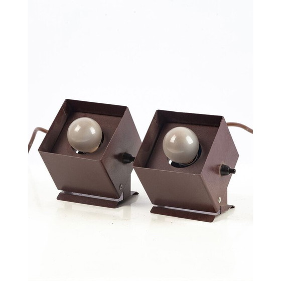 Image 1 of Pair of vintage metal cube table lamps, 1960