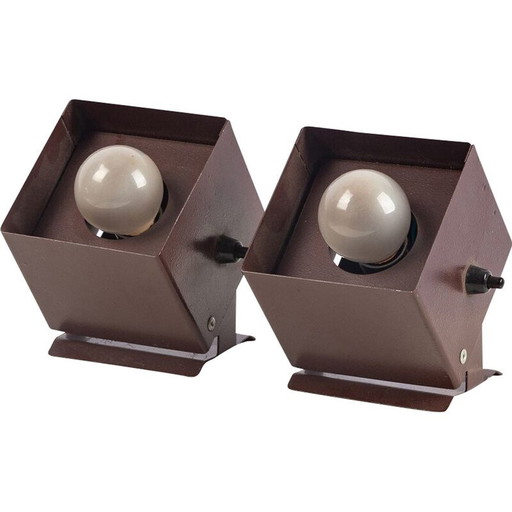 Coppia di lampade da tavolo vintage a forma di cubo in metallo, 1960
