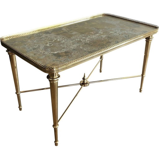 Vintage brass and glass coffee table for Maison Ramsay, France 1940s