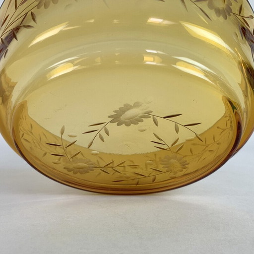Vintage hand cut amber glass bowl