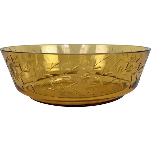 Vintage hand cut amber glass bowl