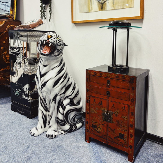 Image 1 of Chinese Red Lacquered Bedside Table