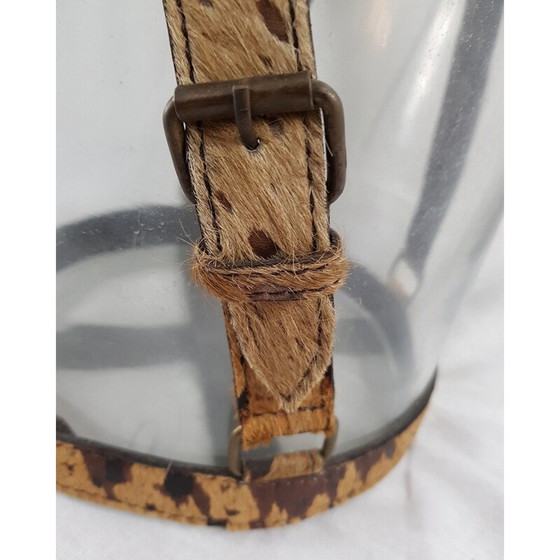 Image 1 of Secchiello per champagne vintage in vetro, pelle e ottone di Poulain Piqué Sellier, 1930