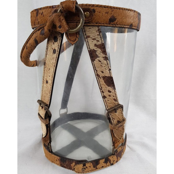 Image 1 of Secchiello per champagne vintage in vetro, pelle e ottone di Poulain Piqué Sellier, 1930