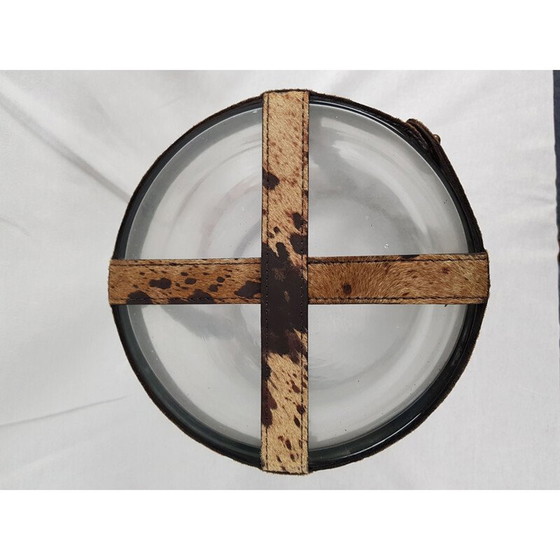 Image 1 of Secchiello per champagne vintage in vetro, pelle e ottone di Poulain Piqué Sellier, 1930